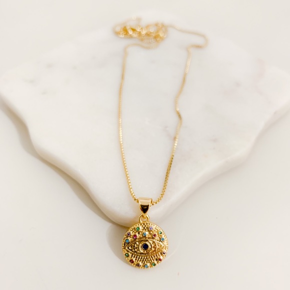 Colorful Evil Eye Necklace | 14k Gold Filled - Picture 3 of 8